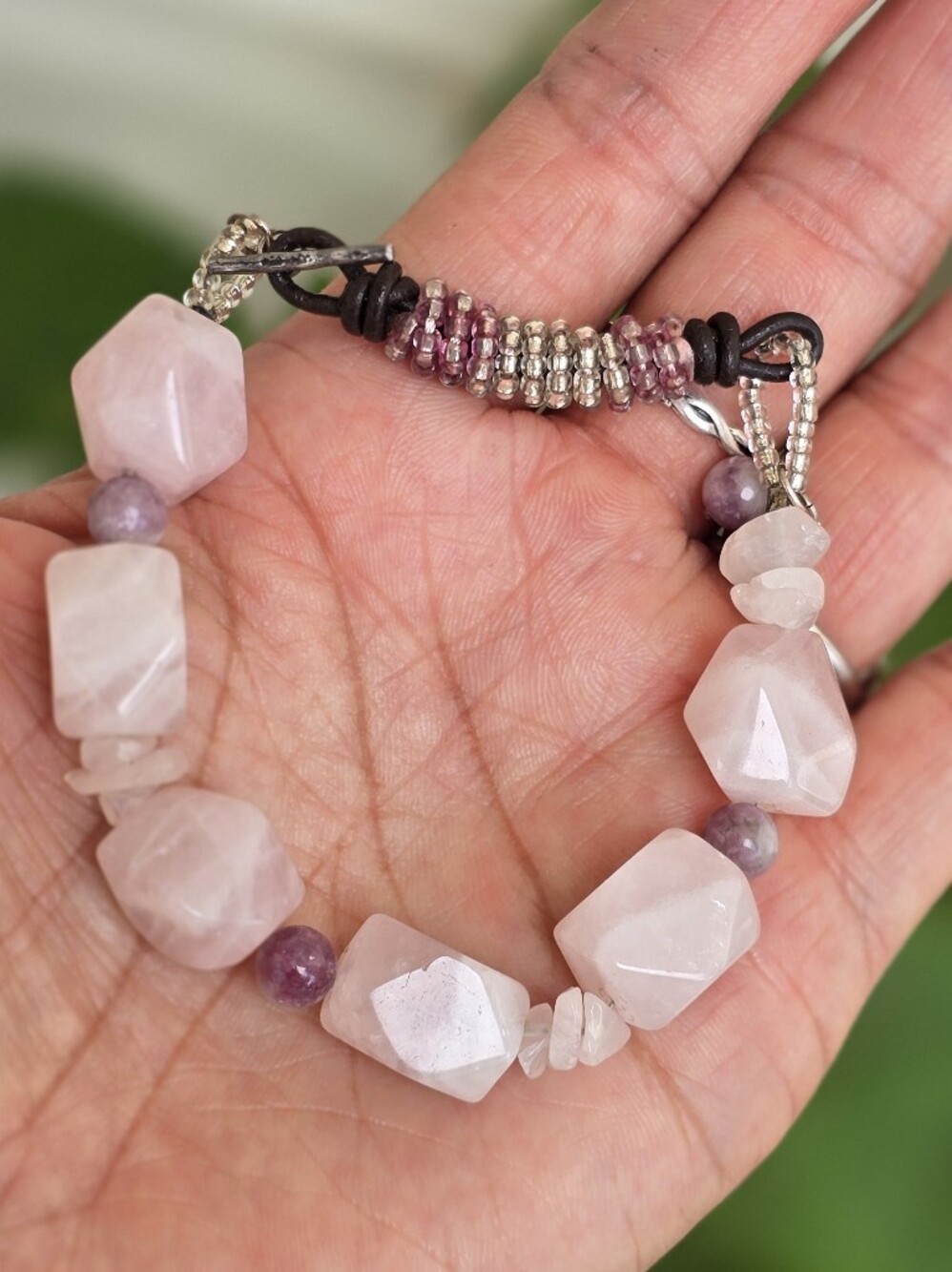 Peyote Bird RARE 925 sterling silver seed bead, leather, chunky quartz, and raw